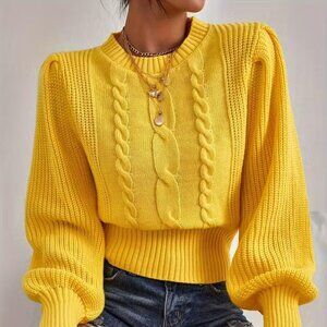 Elegant Women Crew Neck Sweater, Long Sleeve Pullover Top